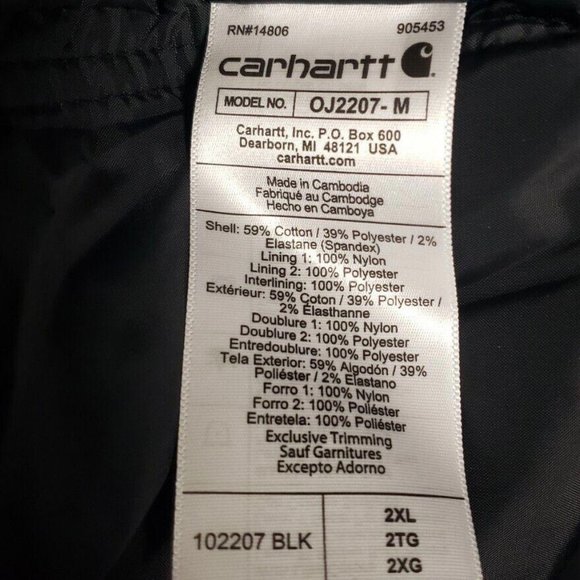 Carhartt Coat Jacket 102207 Mens 2XL Reg Full Swing Insulated Duck Cryder Black - Picture 8 of 8
